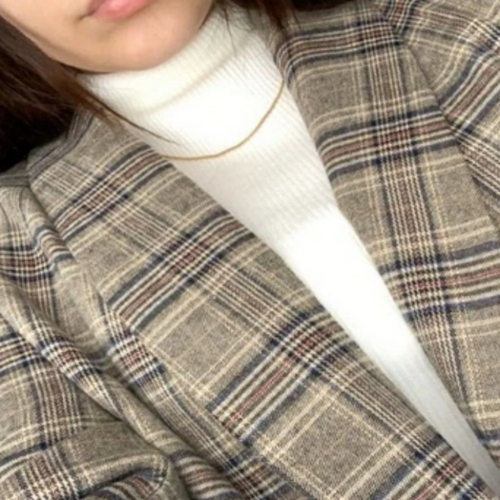 Plaid Flap Detail  Shawl Collar Blazer Jacket work office Business Chic - Picture 15 of 16